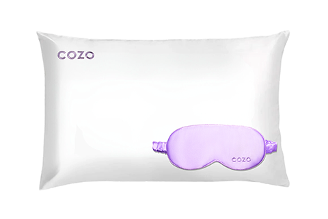 Purple Mulberry Silk Sleep Mask & White Silk Pillowcase Set